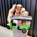 Vibrant green miniature Tuk-tuk tricycle keychain model with pullback toy feature - Green