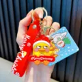Cute Christmas yellow duck keychain with red Merry Christmas strap for holiday gift - Christmas Yellow Duck Small