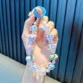 Handmade colorful beaded phone charm strap with blue ring clip, creative keychain accessory - Blue Hand-painted Beads (Random Pattern) / Blue (With Tether Tab)