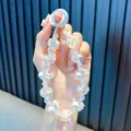 Charming aurora iridescent beaded phone lanyard featuring embossed white cloud patterns - White Hand-painted Beads (Random Pattern) / White (With Tether Tab)