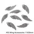 Detailed view of antique silver alloy wing charms with rose motifs for DIY jewelry crafting. - #03 Style / 10 Pieces