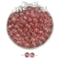 Perles de verre rondes rose lavis d'encre avec feuille d'or pour la création de bijoux - Rose vif