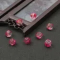 Translucent pink glass pumpkin beads for DIY ancient style jewelry and hairpin making - 10mm (10 Pieces/Pack) / Rose Red With Gold Powder