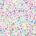 Square white acrylic beads with colorful numbers and symbols for DIY jewelry making - Numbers White with Fluorescent