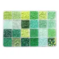 24-grid green DIY jewelry bead kit featuring assorted seed and tube beads for crafts. - 24 Grids Kit Seed Beads & Tube Beads / 5g Per Grid / Green Series