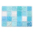 Professional blue DIY seed and bugle bead kit organized in a clear 24-compartment storage box - 24 Grids Kit Seed Beads & Tube Beads / 5g Per Grid / Light Blue Mix