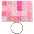 Comprehensive pink DIY bead jewelry making kit with 24 grids and a metal wire coil - Combo Set: Steel Bracelet Loops + 24 Grids Kit / 5g Per Grid / Pink Series