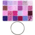 Purple pink DIY seed bead kit with tube beads and jewelry wire for bracelets. - Combo Set: Steel Bracelet Loops + 24 Grids Kit / 5g Per Grid / Purple Series
