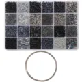 Comprehensive DIY jewelry bead set in monochromatic grey tones with silver wire coil - Combo Set: Steel Bracelet Loops + 24 Grids Kit / 5g Per Grid / Black Series