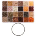 Comprehensive 24-grid DIY seed bead set in warm earth tones with a coil of silver jewelry wire - Combo Set (with Bracelet Wire Circle + Seed & Tube Beads) / 24 Grids (5g per Grid) / Coffee Colors