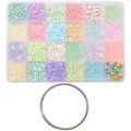 DIY macaron pastel seed bead and tube bead jewelry kit with clear organizer box - Combo Set (with Bracelet Wire Circle + Seed & Tube Beads) / 24 Grids (5g per Grid) / Macaron Color