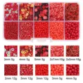 Red themed DIY bead jewelry making kit including seed beads and tube beads for crafts - Seed Bead Sequin Artificial Pearl Material Kit / 10-Compartment Pack / Red Series