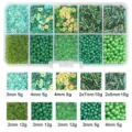 Green DIY bead set including glass and tube beads in a 10-grid transparent storage box - Seed Bead Sequin Artificial Pearl Material Kit / 10-Compartment Pack / Green Series