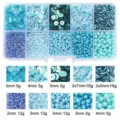 Premium blue DIY bead and sequin assortment kit in a storage box for jewelry making - Seed Bead Sequin Artificial Pearl Material Kit / 10-Compartment Pack / Blue Series