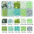 Green DIY bead set with seed beads and bugle beads in organized compartment box - Seed Beads Sequin Artificial Pearl Material Kit / 10-Compartment Pack / Fruit Green Series