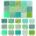 Green DIY bead kit with 15 styles of seed and bugle beads for jewelry making - Seed Beads & Tube Beads / 15 Grids / Fruit Green Series