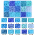 Comprehensive blue glass seed and tube bead kit for DIY jewelry making crafts, 150g - Seed Beads & Tube Beads / 15 Grids / Blue Series