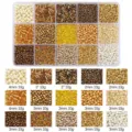 DIY bead set featuring gold and bronze seed and bugle beads in 15 separate compartments - Seed Beads & Tube Beads / 15 Grids / Gold