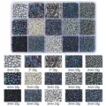 Mixed 15-grid glass seed and tube bead set for DIY jewelry making with multiple sizes - Seed Beads & Tube Beads / 15 Grids / Gunmetal Series