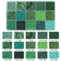 Green themed seed and bugle beads DIY jewelry kit with 15 storage compartments - Seed Beads & Tube Beads / 15 Grids / Dark Green Series