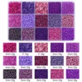 Professional purple and pink DIY bead kit containing 15 styles of seed and bugle beads - Seed & Bugle Beads Set / 15 Grids (1 Box) / Dark Purple Series
