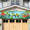 Large tropical parrot beach themed decorative banner for outdoor party garage door decor - 30x120cm (Punched with Rope)