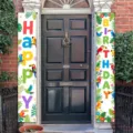 Tropical parrot birthday banners for door decoration featuring vibrant plant patterns - Tropical Parrot Style / 30x180cm
