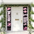 Banner per porta a tema cowgirl rosa con cappello e silhouette di cavallo per feste - 30x180cm