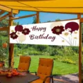 Bannière joyeux anniversaire florale rétro avec ballons pour décoration de fête. - Style Perforé Avec Corde / 30x120cm