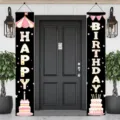 Ροζ πανό πόρτας Happy Birthday με θέμα τσίρκο για εορταστικές διακοσμήσεις πάρτι εξωτερικού χώρου - SDL-003 Circus Tent Style / 30X180cm