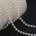 Cream white ABS double-strand pearl bead chain roll for wedding dress and DIY accessories - Round / 6mm 5 Meters/Pack / Beige
