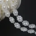 Elegante bordo in perle ABS bianco crema con catena a doppia linea per decorazioni - Floreale / 15mm 2 Metri/Confezione / Beige