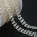 Elegante catena di perle ABS a doppia fila per abiti da sposa e accessori artigianali fai da te - Forma Quadrata / Larghezza 12mm 2 Metri/Confezione / Beige