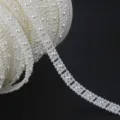 Finitura in pizzo con perle ABS semicircolari a doppia fila per abiti da sposa - Forma Quadrata / Larghezza 10mm 5 Metri/Confezione / Beige