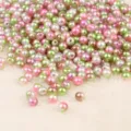 Perle tonde ABS rosa e verdi miste con foro per creazioni di gioielli fai da te - 6mm (Circa 200 Pezzi/Confezione) / Rosa Bianco Verde Misto