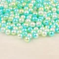 Perle tonde lucide in finta perla ABS ciano e gialle con fori per la creazione di gioielli DIY - 8mm (Circa 100 Pezzi/Confezione) / Celeste Verde Chiaro Misto