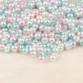 Perle finte in ABS color pastello per gioielli fai-da-te e creazioni di accessori capelli - 6mm (Circa 200 Pezzi/Confezione) / Bianco Verde Rosa Chiaro Sfumato