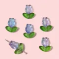 Beautiful jelly gradient glass tulip shaped beads for DIY jewelry and bracelet making - 叶子加花组合款 / 10 Pack Set / Blue