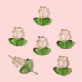 Pink gradient glass tulip flower beads for DIY handmade jewelry making accessories - 叶子加花组合款 / 10 Pack Set / Yellow