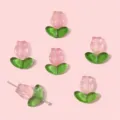Elegant jelly pink gradient tulip glass beads for DIY jewelry making accessories - 叶子加花组合款 / 10 Pack Set / Orange Pink