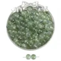 Perles en verre vert translucide avec motifs à l'encre et éclats dorés pour bijoux - 8mm (Environ 50 pcs/paquet) / Vert