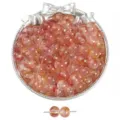 Perles en verre rose avec motifs lavis d'encre et feuilles d'or pour bijoux DIY - Corail