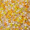 Detailed macro shot of mixed yellow orange and white glass seed beads for DIY jewelry - 20g/Pack / 14# Golden Dew (Yellow White)