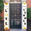 Set of two decorative summer sunflower porch banners with Sunshine Love and Sweet Summer text - 30x180cm