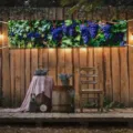 Vineyard themed banner with purple grapes and green leaves for outdoor garden decor - 30x120cm / Punched With Rope