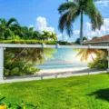 Tropical beach theme banner with coconut palm trees for summer party garden decoration - Hole Punched Style With Rope / 30x120cm / Multicolor Coconut Palm Beach