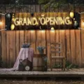 Grand Opening banner with black and gold glitter background and balloons for storefront - Punched With Rope / 30x120cm