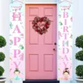 Pancartas de puerta de cumpleaños con tema SPA rosa para niñas con letras de feliz - SDL-001 / 30x180cm