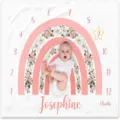 Baby milestone blanket with pink floral rainbow and month markers for growth records - 91x102cm / Pink Floral