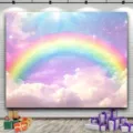 Dreamy pastel rainbow clouds photography backdrop for children birthday party decoration - Dreamy Clouds (SBJ-001) / 95x75cm